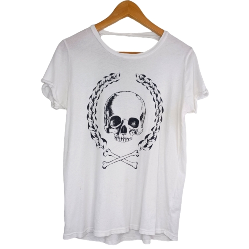 Lauren Moshi White Short Sleeve Skull Tee with Black Graphic